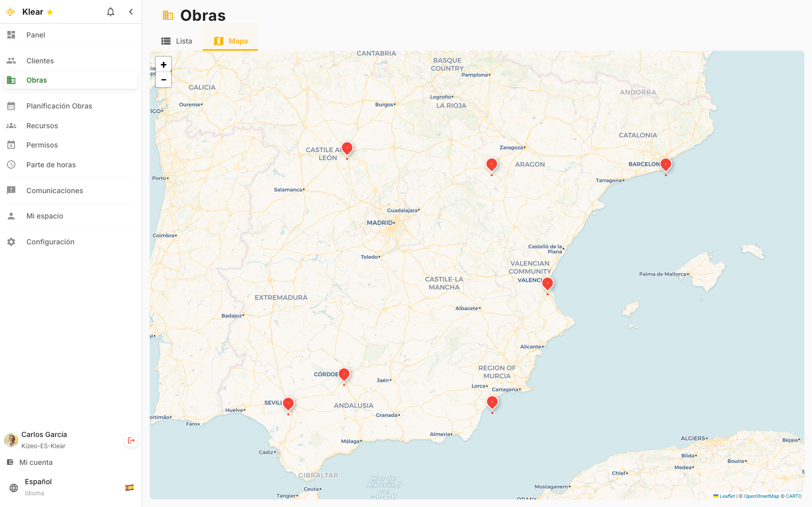 Visualización de obras en mapa