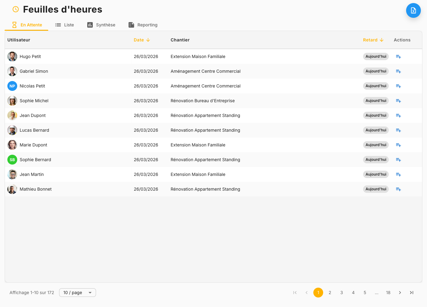 Pointage et Feuilles d'Heures