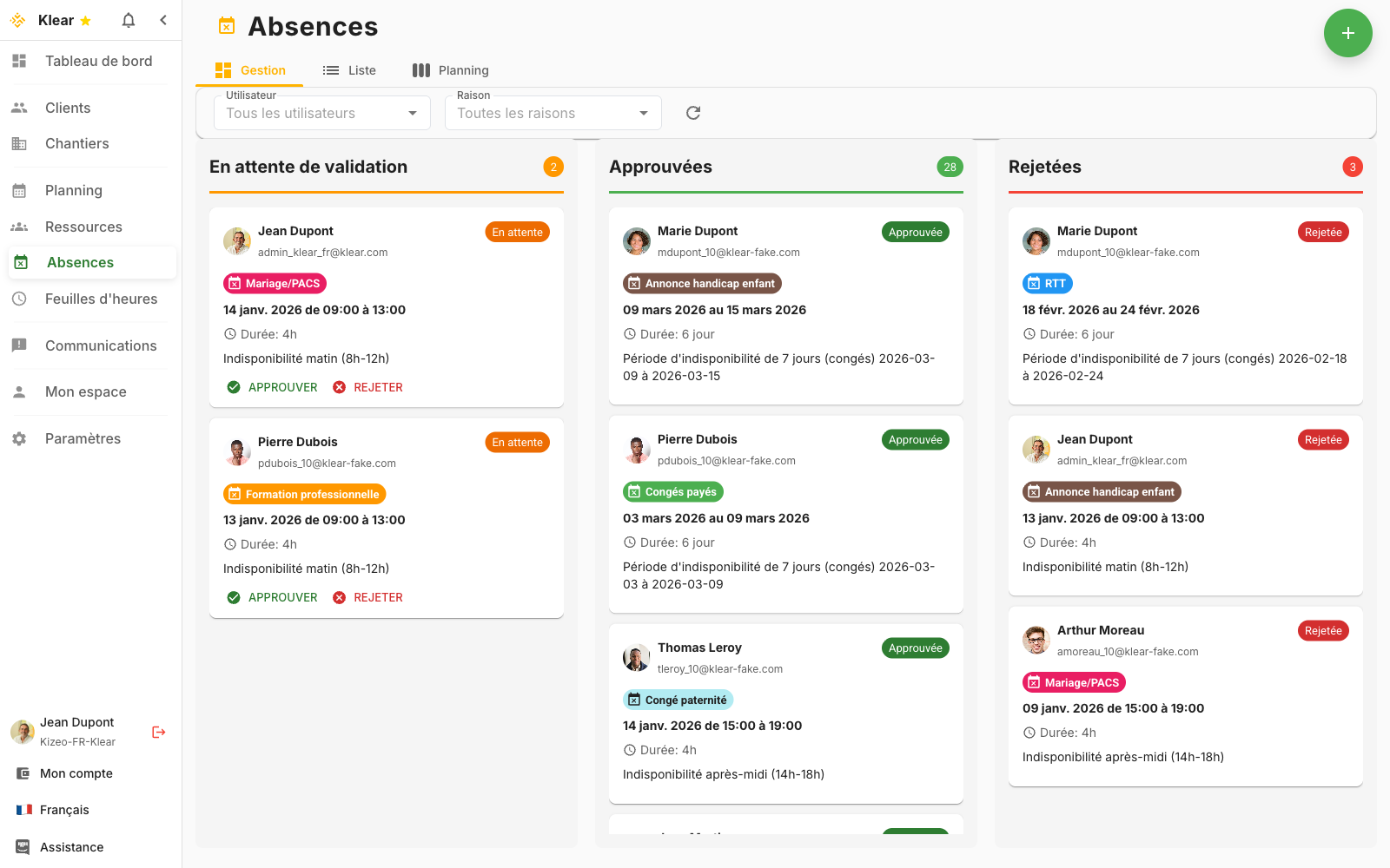 Gestion des absences