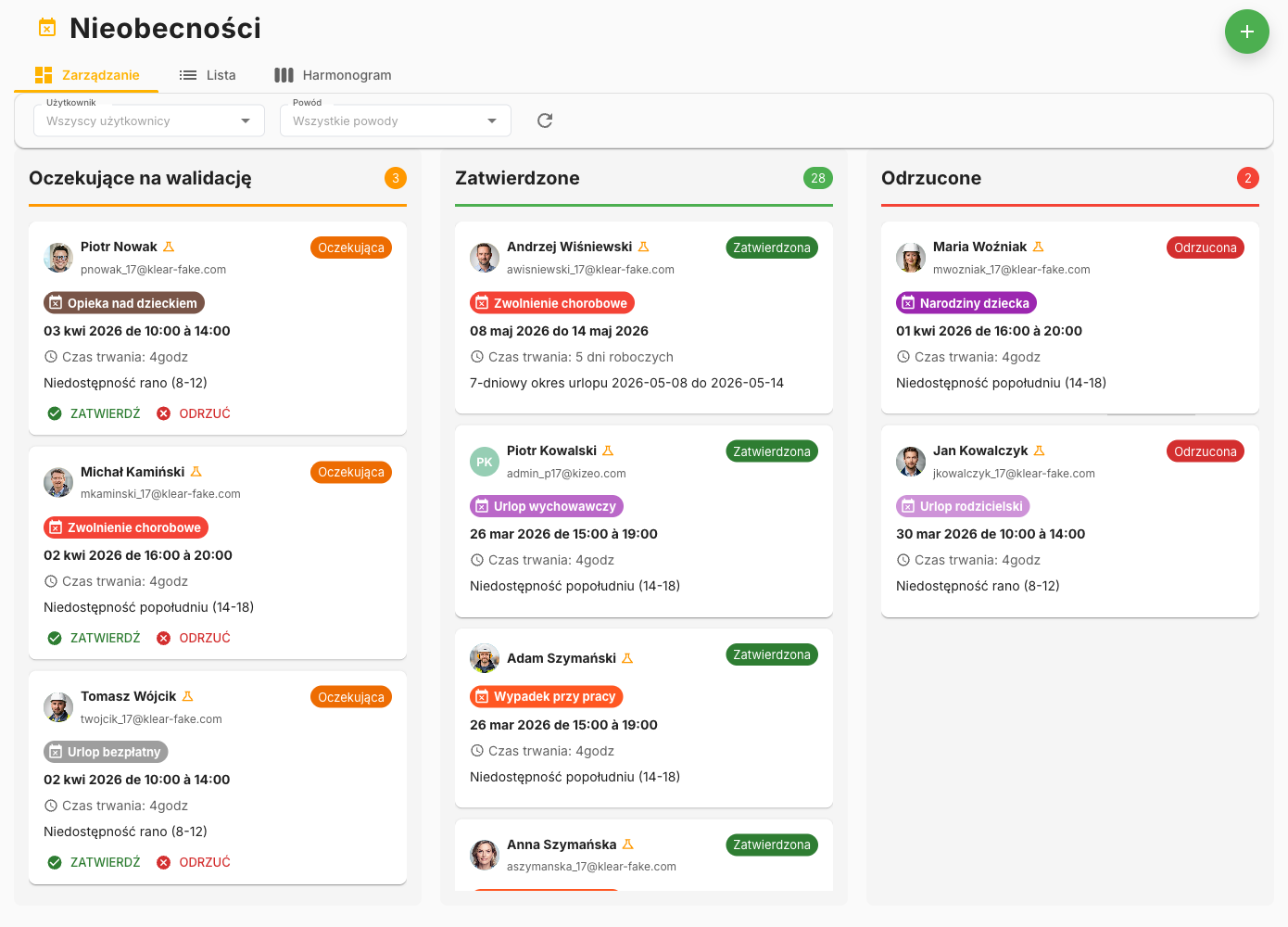 Zarządzanie Nieobecnościami
