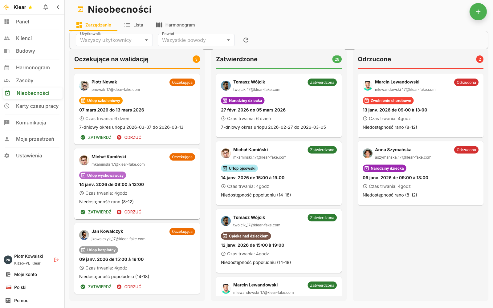 Zarządzanie nieobecnościami