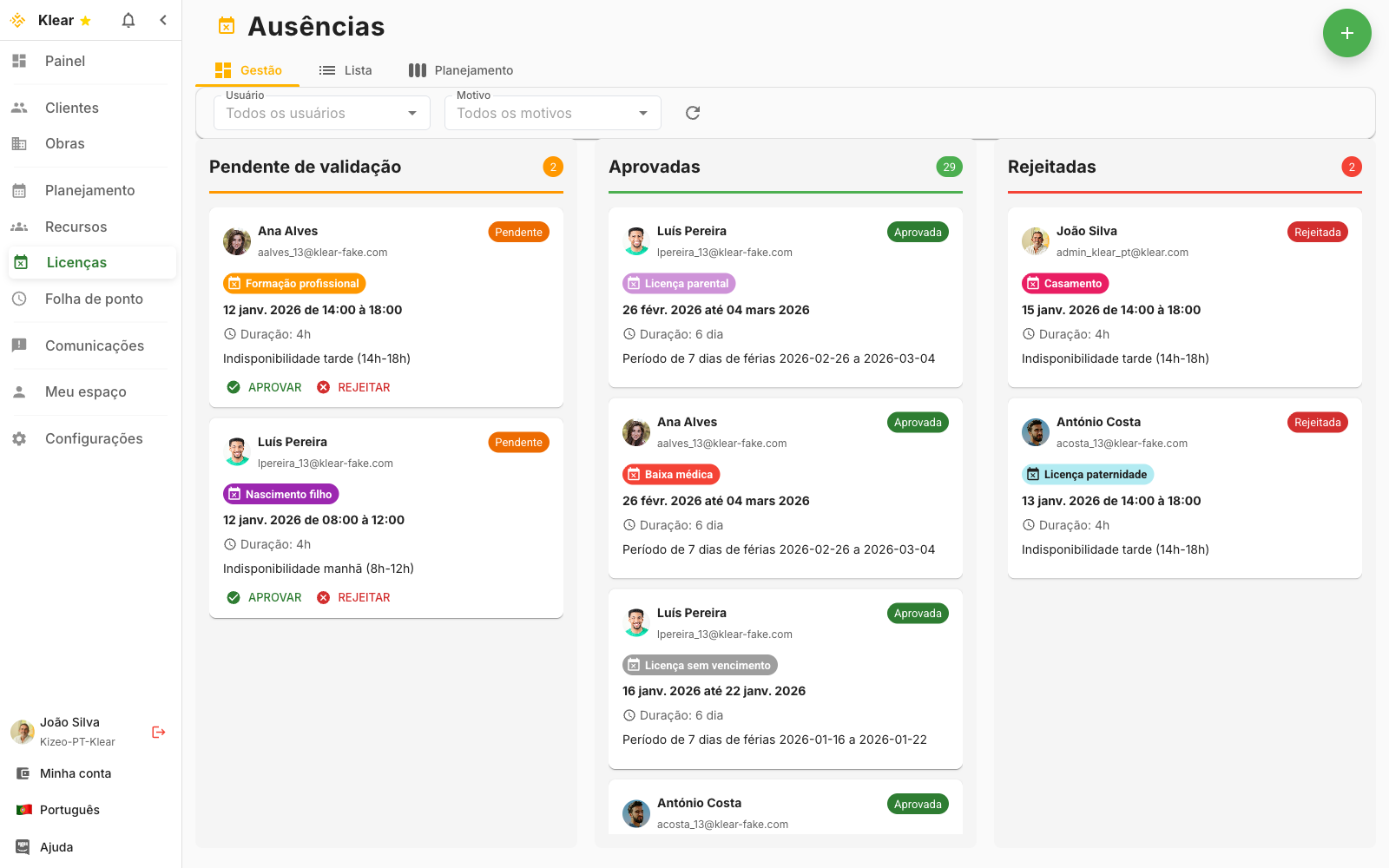 Gestão de ausências